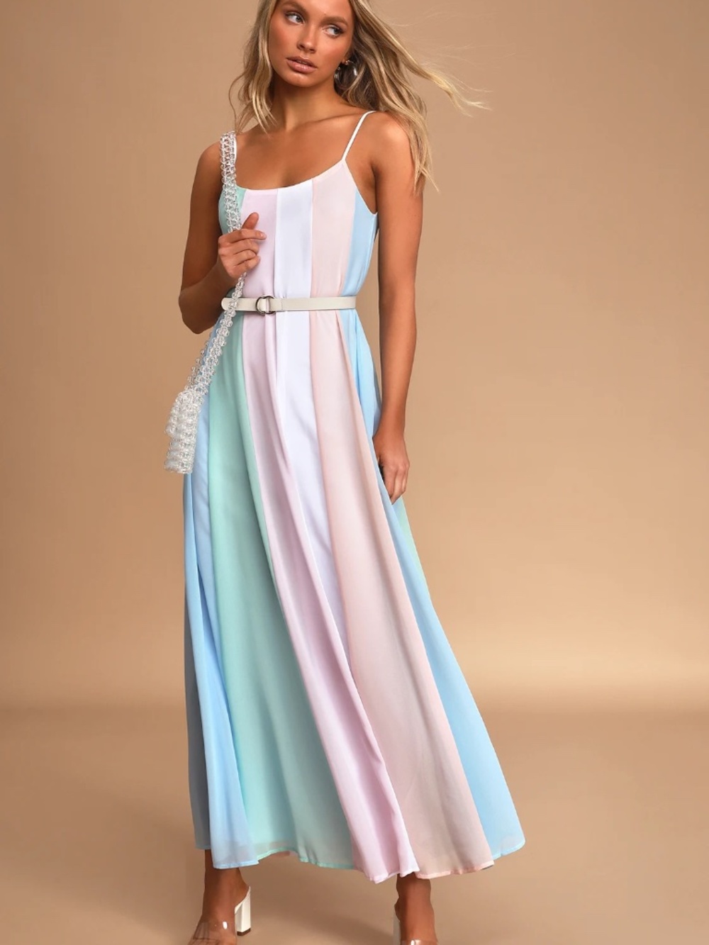 Lulus Pastel Colorblock Maxi Dress Blue Pink Mint Strappy Slip Dress S
